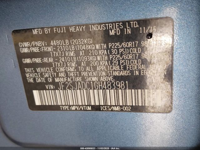 2016 SUBARU FORESTER JF2SJADC1GH483981 Photo 8