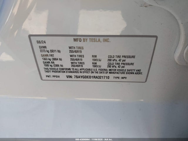 2024 TESLA MODEL Y 7SAYGDED1RA321710 Photo 8
