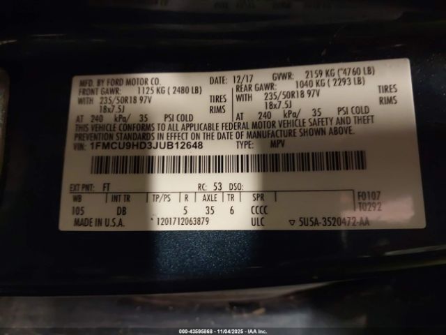 2018 FORD ESCAPE 1FMCU9HD3JUB12648 Photo 8