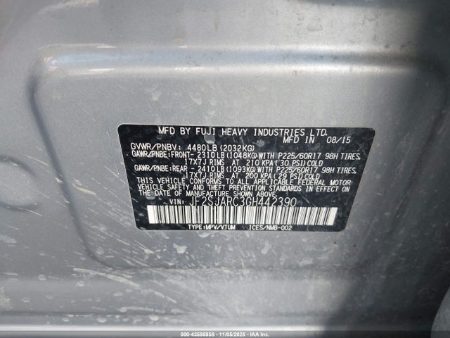 Продаж на аукціоні авто 2016 Subaru Forester 2.5i Limited, vin: JF2SJARC3GH442390, номер лоту: 43595958