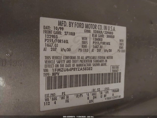 2000 FORD EXPLORER 1FMZU64P8YZA58382 Photo 8