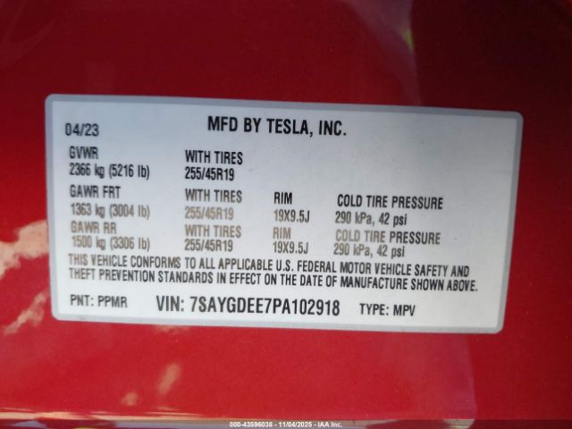 2023 TESLA MODEL Y 7SAYGDEE7PA102918 Photo 8
