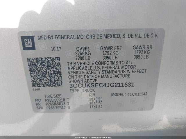 Chevrolet Silverado 1500 1lz 2018 3GCUKSEC4JG211631 Image 9