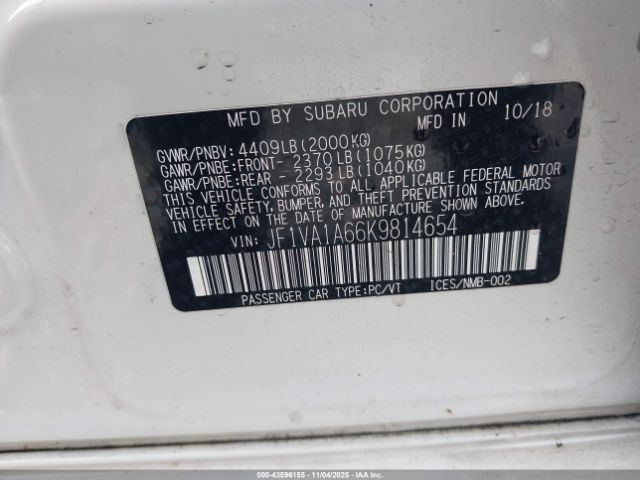 2019 SUBARU WRX JF1VA1A66K9814654 Photo 8