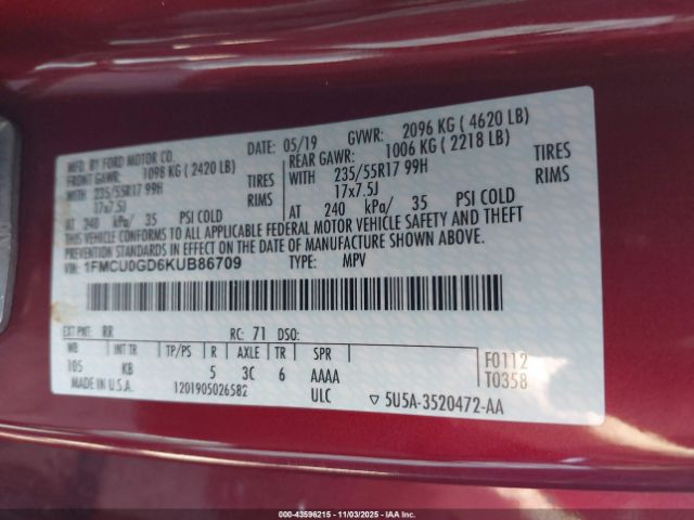 2019 FORD ESCAPE 1FMCU0GD6KUB86709 Photo 8