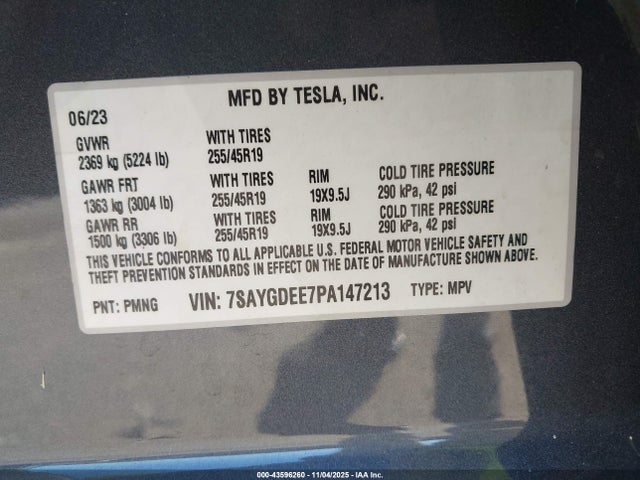 2023 TESLA MODEL Y 7SAYGDEE7PA147213 Photo 8