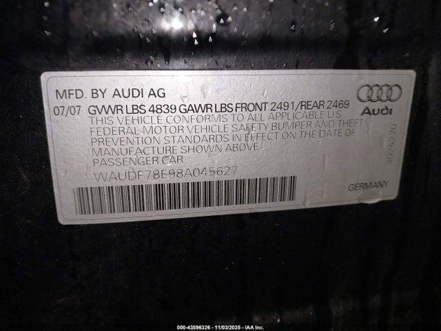 2008 AUDI A4 WAUDF78E98A045627 Photo 8