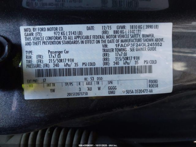 2016 FORD FOCUS 1FADP3F24GL245552 Photo 8