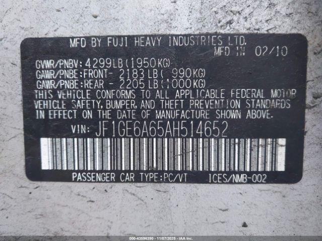 2010 SUBARU IMPREZA JF1GE6A65AH514652 Photo 8