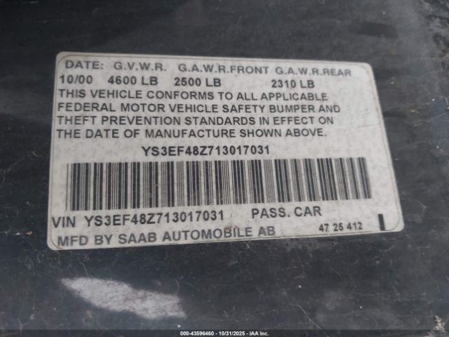 2001 SAAB 9-5 YS3EF48Z713017031 Photo 8