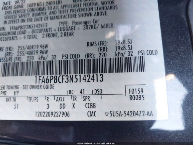 2022 FORD MUSTANG 1FA6P8CF3N5142413 Photo 8