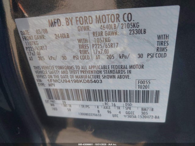 2008 FORD ESCAPE 1FMCU94198KD85403 Photo 8