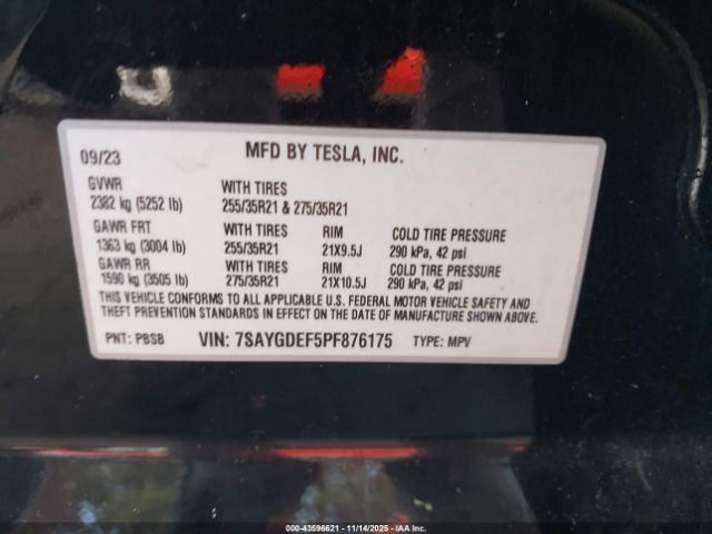 2023 TESLA MODEL Y 7SAYGDEF5PF876175 Photo 8