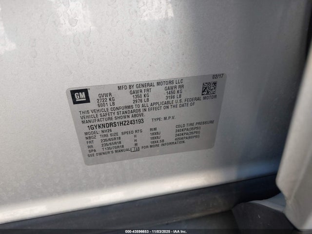 2017 CADILLAC XT5 1GYKNDRS1HZ243193 Photo 8