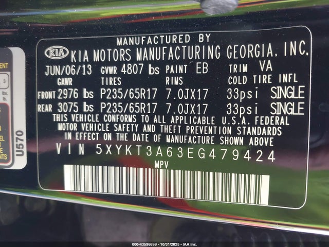 KIA SORENTO LX 2014 5XYKT3A63EG479424 Image 9