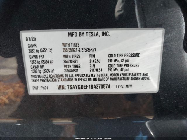 2025 TESLA MODEL Y 7SAYGDEF1SA370574 Photo 8