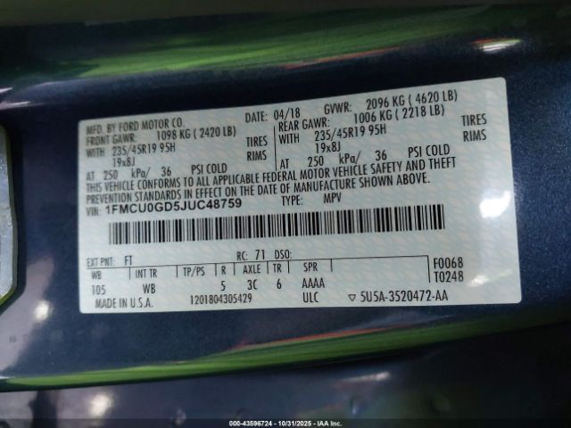 2018 FORD ESCAPE 1FMCU0GD5JUC48759 Photo 8