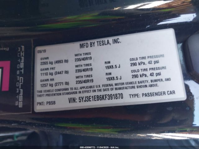 2019 TESLA MODEL 3 5YJ3E1EB6KF391870 Photo 8