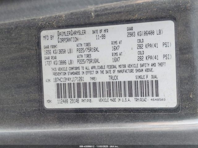 2000 DODGE RAM 1500 1B7HC13Y4YJ171261 Photo 8