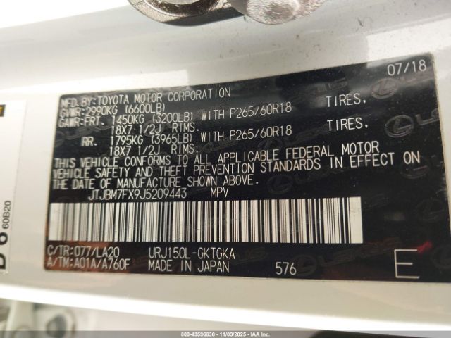 2018 LEXUS GX 460 JTJBM7FX9J5209443 Photo 8