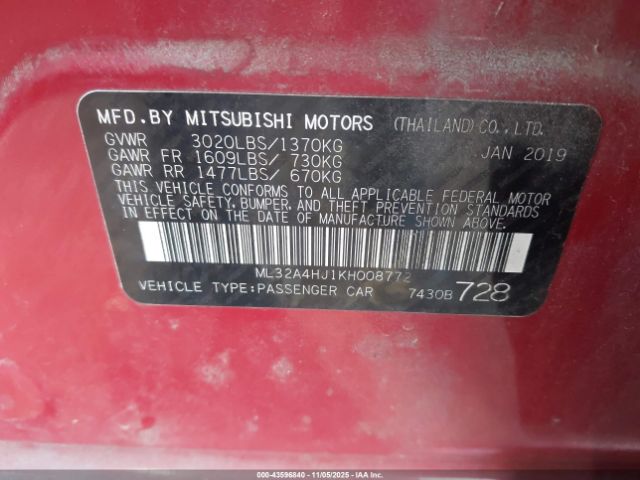 2019 MITSUBISHI MIRAGE ML32A4HJ1KH008772 Photo 8