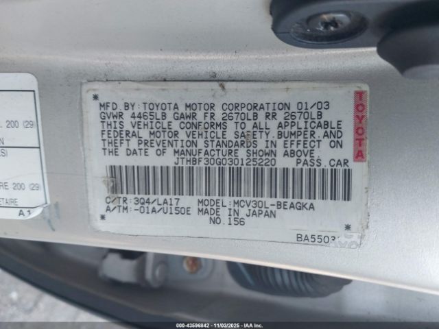 2003 LEXUS ES 300 JTHBF30G030125220 Photo 8