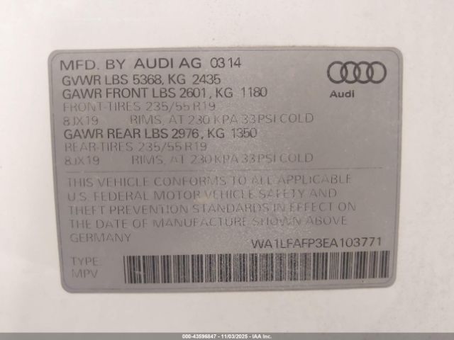 2014 AUDI Q5 WA1LFAFP3EA103771 Photo 8