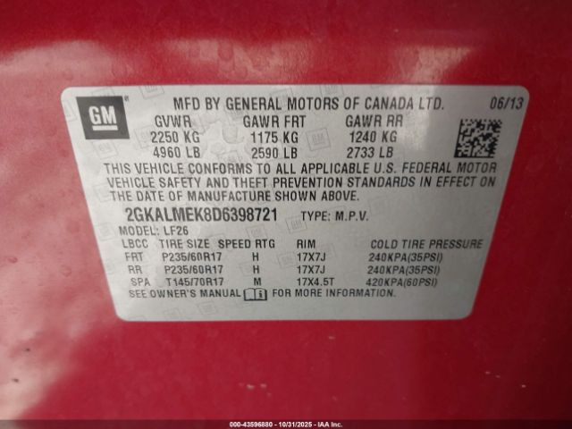 2013 GMC TERRAIN 2GKALMEK8D6398721 Photo 8