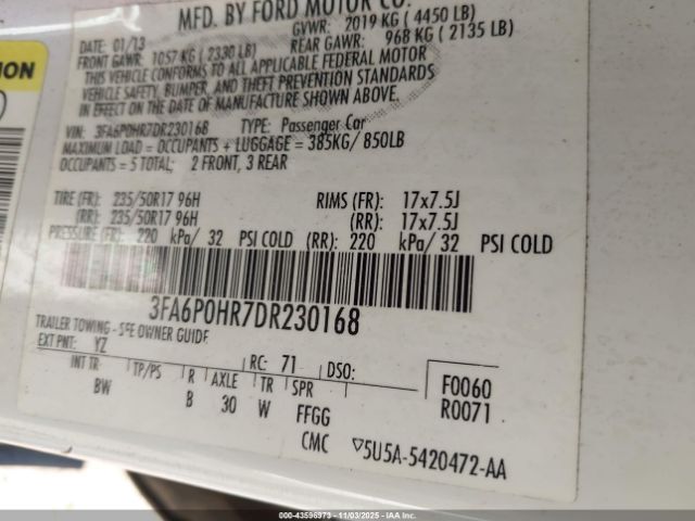 2013 FORD FUSION 3FA6P0HR7DR230168 Photo 8