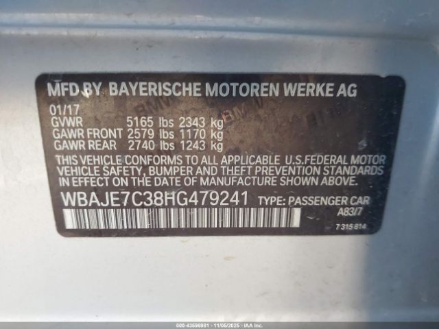 2017 BMW 540I WBAJE7C38HG479241 Photo 8