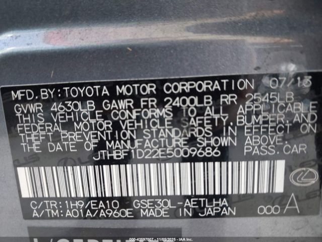 2014 LEXUS IS 250 JTHBF1D22E5009686 Photo 8