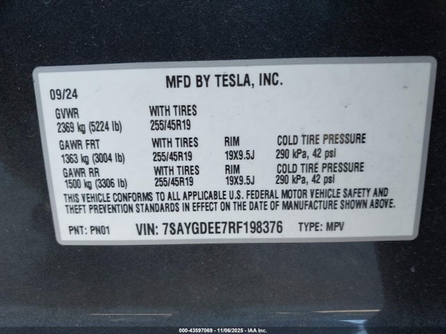 2024 TESLA MODEL Y 7SAYGDEE7RF198376 Photo 8