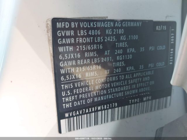 2015 VOLKSWAGEN TIGUAN WVGAV7AX8FW582179 Photo 8