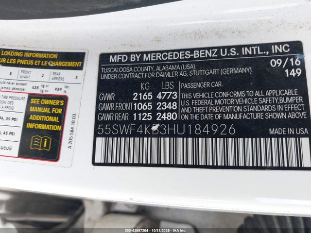 55SWF4KB3HU184926 Mercedes-Benz C 300 4matic