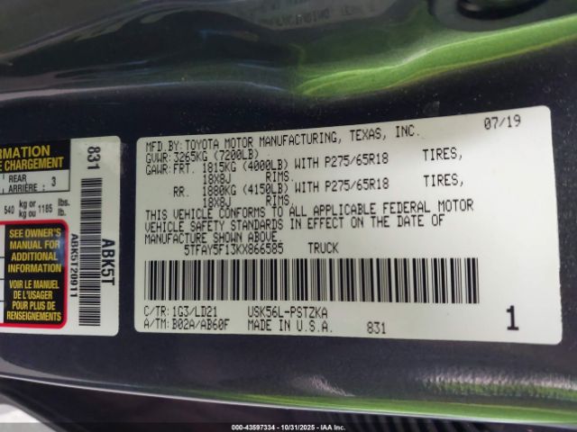 2019 TOYOTA TUNDRA 5TFAY5F13KX866585 Photo 8