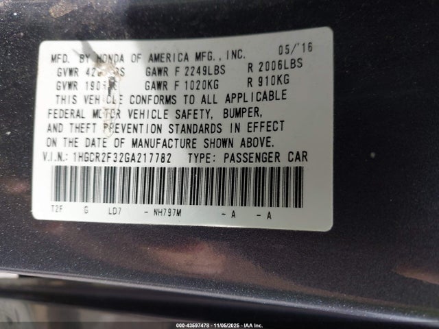 1HGCR2F32GA217782 Honda ACCORD LX