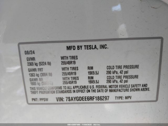 2024 TESLA MODEL Y 7SAYGDEE6RF186297 Photo 8