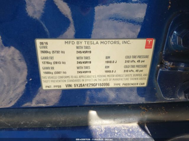 2016 TESLA MODEL S 5YJSA1E29GF150996 Photo 8