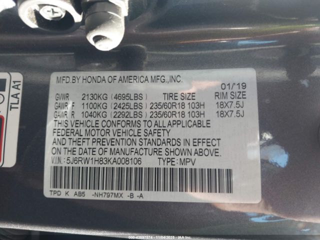 2019 HONDA CR-V 5J6RW1H83KA008106 Photo 8