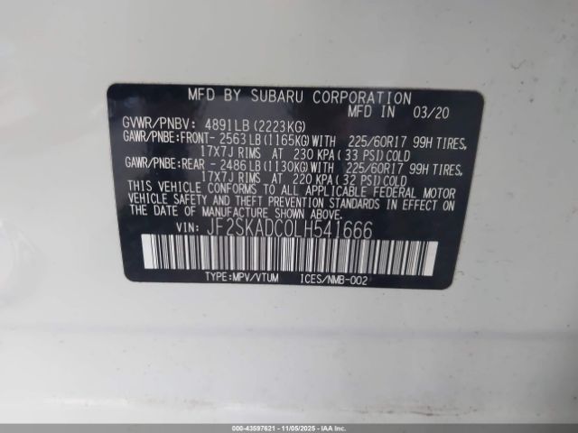 2020 SUBARU FORESTER JF2SKADC0LH541666 Photo 8