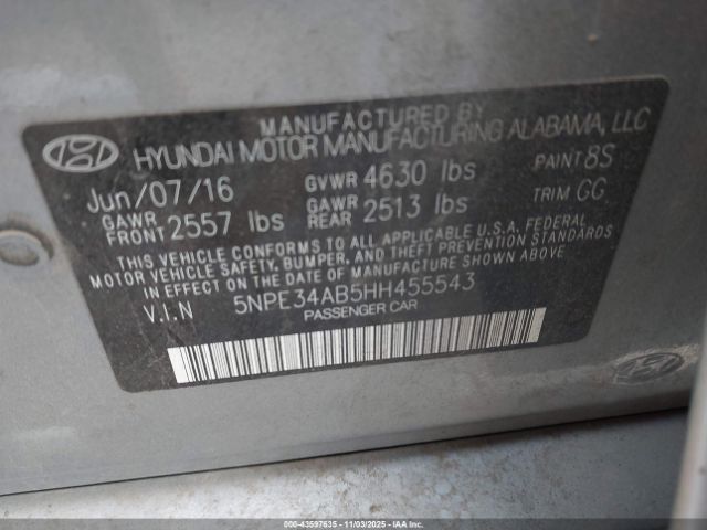 2017 HYUNDAI SONATA 5NPE34AB5HH455543 Photo 8