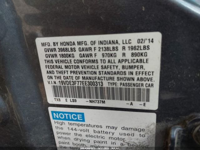 2014 ACURA ILX HYBRID 19VDE3F77EE300313 Photo 8