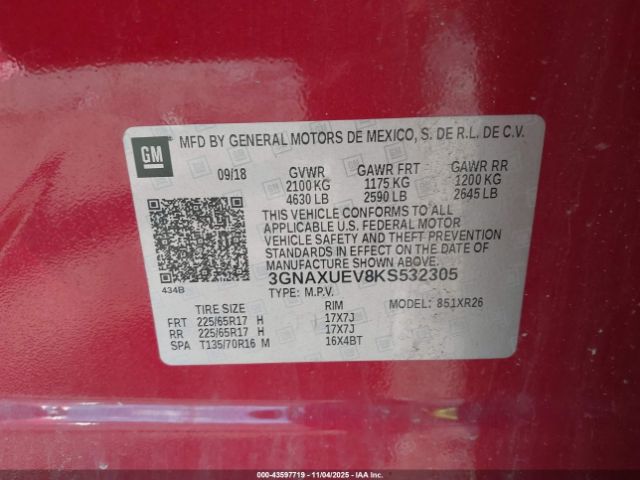 2019 CHEVROLET EQUINOX 3GNAXUEV8KS532305 Photo 8