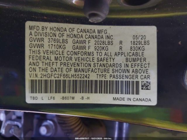 2020 HONDA CIVIC 2HGFC2F66LH552242 Photo 8