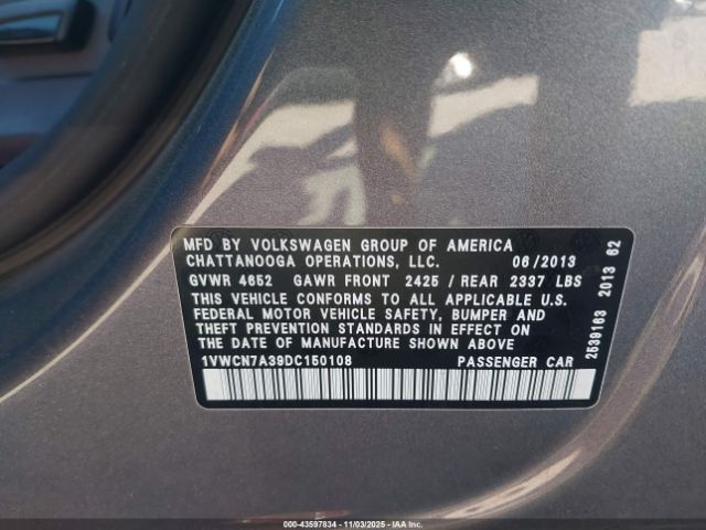 2013 VOLKSWAGEN PASSAT 1VWCN7A39DC150108 Photo 8