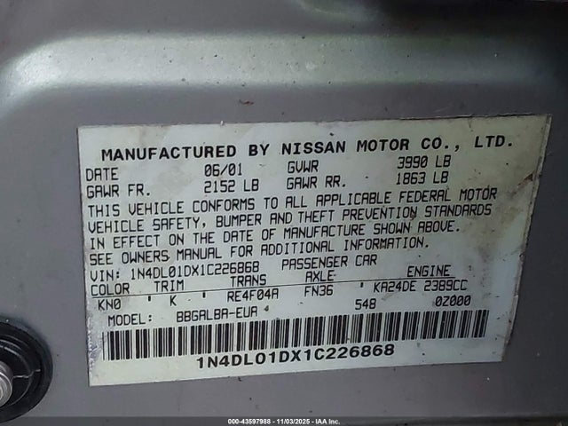 2001 NISSAN ALTIMA 1N4DL01DX1C226868 Photo 8
