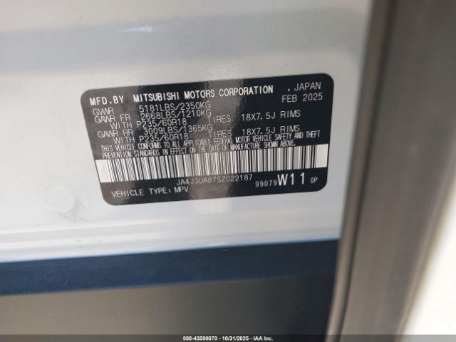 2025 MITSUBISHI OUTLANDER JA4J3UA87SZ022187 Photo 8