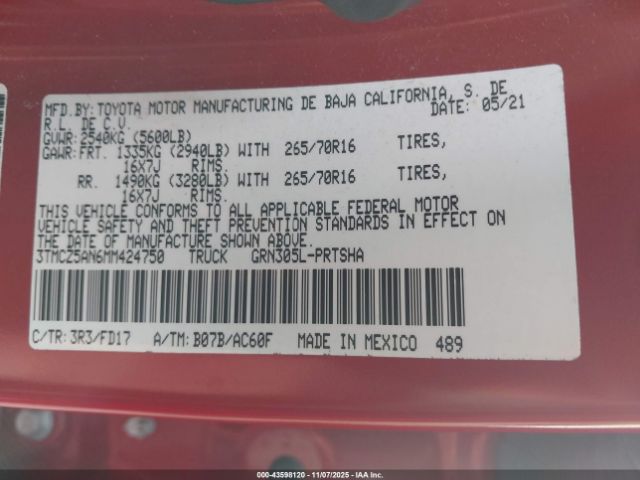 2021 TOYOTA TACOMA 3TMCZ5AN6MM424750 Photo 8