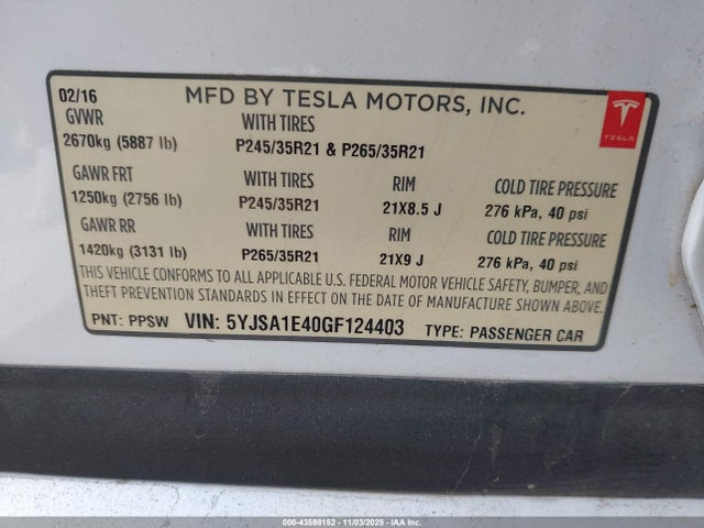 2016 TESLA MODEL S 5YJSA1E40GF124403 Photo 8