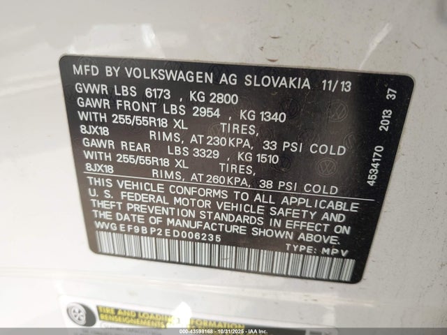 2014 VOLKSWAGEN TOUAREG WVGEF9BP2ED006235 Photo 8